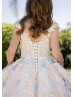 Beaded Baby Pink Embroidered Lace Tulle Princess Flower Girl Dress